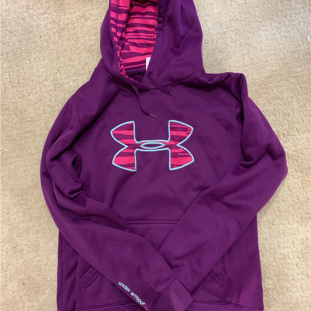 Under Armour Hoodie Size Medium Purple with pink stripe design.